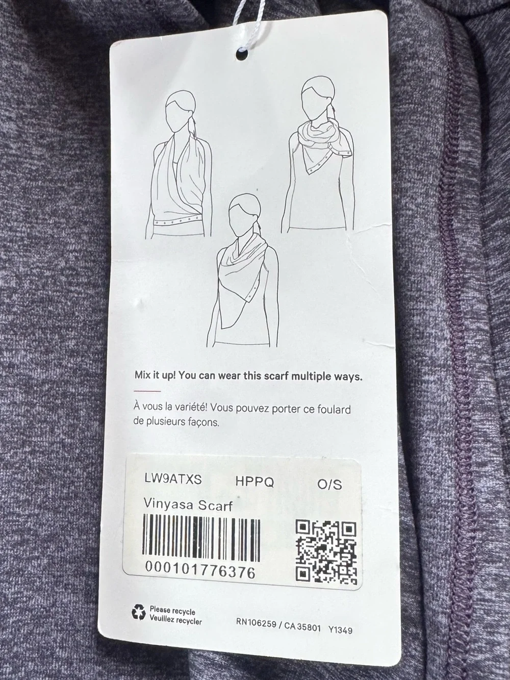 NWT Lululemon Vinyasa Scarf Rulu Heathered Gray Convertible Wrap OS